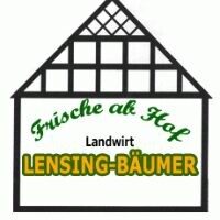Logo Frische ab Hof Landwirt Lensing-Bäumer mit stilisiertem Fachwerkhaus